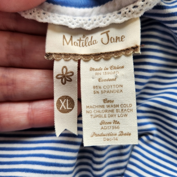 Matilda Jane Dress Blue White Stripe Between The Lines Tulle Long Sleeve XL - Picture 7 of 16